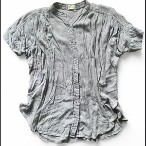 Gray/blue loose fit Button-Up Blouse